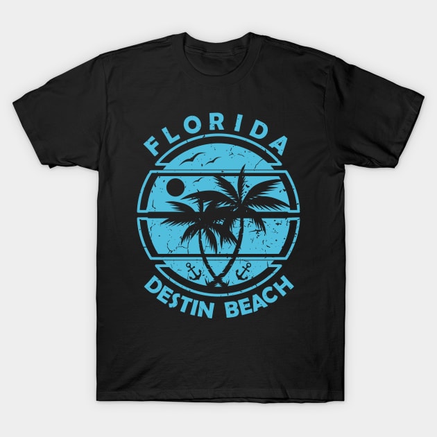 Destin Beach Florida, Tropical Palm Trees, Ship Anchor – Summer T-Shirt by Jahmar Anderson